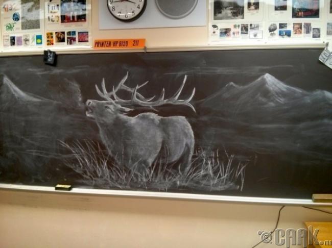Зургийн багш өдөр бүр сурагчиддаа зориулан самбар дээрээ гайхалтай зургуудыг зурдаг аж.