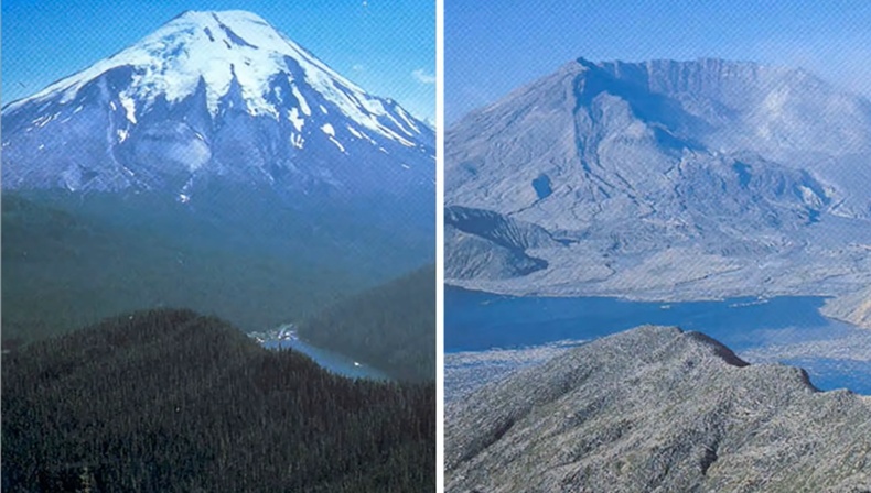 Америкийн Сэнт Хеленс галт уул 1980 онд дэлбэрэхийнэ өмнө ба дараа