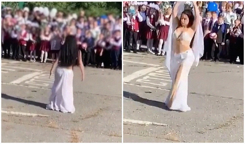 Оросын сургуулийн багш хичээлийн шинэ жилийн нээлт дээр "бэлхүүсний бүжиг" хийж, шуугиан тарьжээ