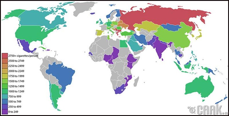 Хамгийн их тамхи татдаг улс орнууд