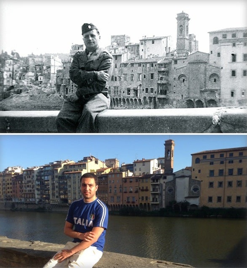 Дэлхийн 2 -р дайны үед (1944) өвөөгийнхөө Италийн Флоренц хотноо сууж буй зургийг ач хүү нь дахин бүтээжээ.