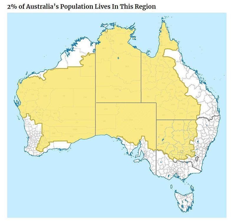 Шараар тэмдэглэсэн нутаг дотор Австралийн хүн амын 2 хувь нь амьдардаг