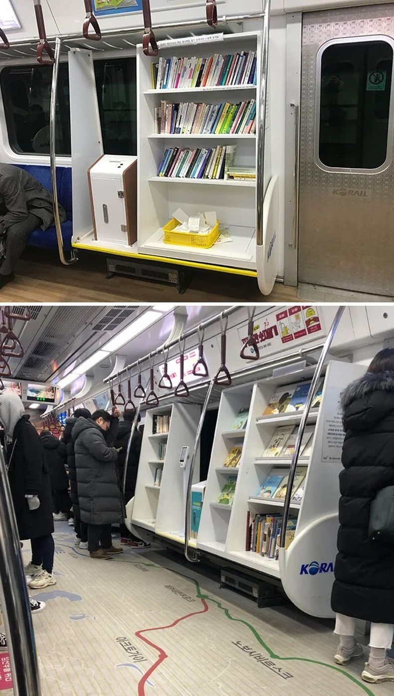 Сөүлийн метроны нэгэн вагонд мини номын сан бий