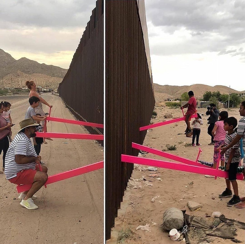 АНУ-Мексикийн хилийн ханан дээр суурилуулсан дүүжин даажин
