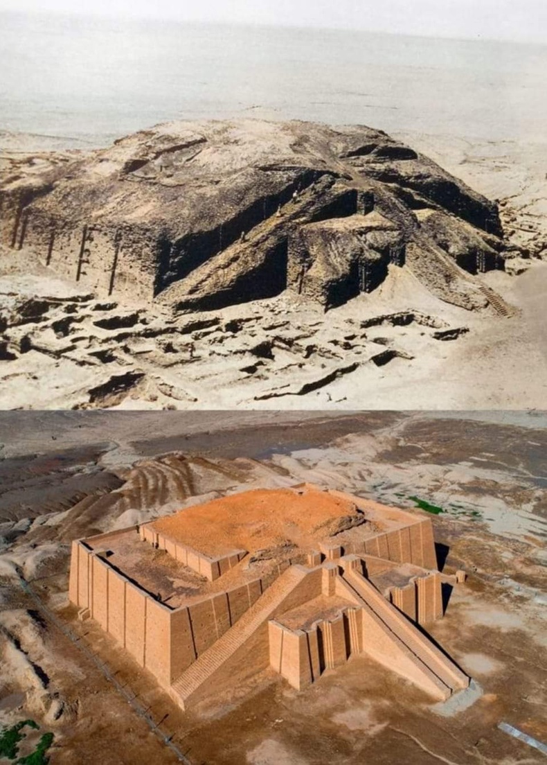 Эртний Сүмэрийн Ур хотын гол сүмийг сэргээхийн өмнө ба дараа. Өнөөгийн Иракийн нутагт 4100 жилийн өмнө баригджээ.