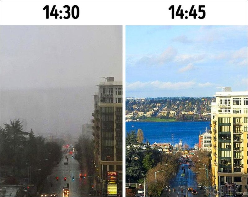 АНУ-ын Сиэтл хотын цаг агаар 15 минутын дотор ингэж өөрчлөгддөг