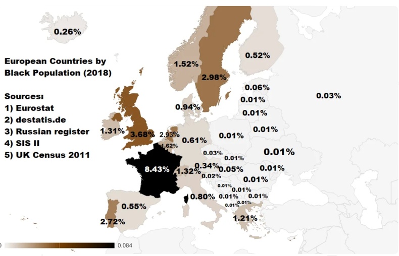 Европын орнууд дахь хар арьстай иргэдийн хувь