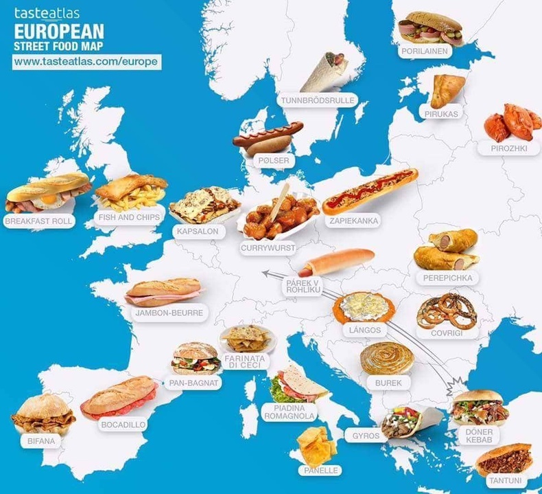 Европын "гудамжны хоол"-ны газрын зураг