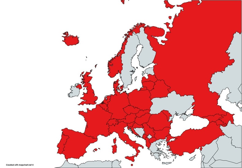 Далбаанд нь улаан өнгө багтдаг Европын улсууд